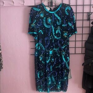 Stenay Black and Blue Sequin Mini Dress